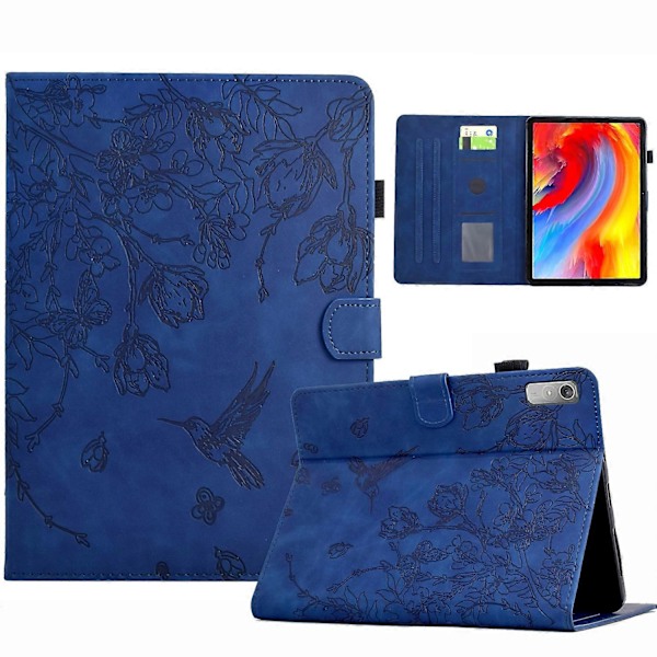 Embosset lærveske for Lenovo Tab M9 Dark Blue