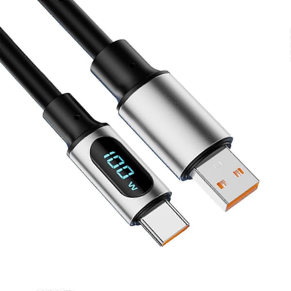 Hurtig PD100W Strømledning Digital Display USB til USB C Opladerkabel Understøtter Opladning og 480 Mbps Data Synkronisering sølv[D] Black