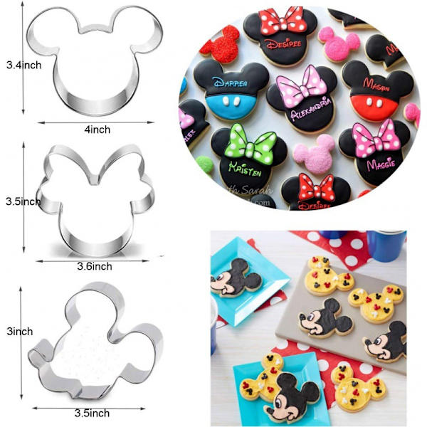7 kakformar i form av Mickeys huvud, Mickeys ansikte, Minnie Mouse, enhörning, dinosaurie, hjärta och stjärna