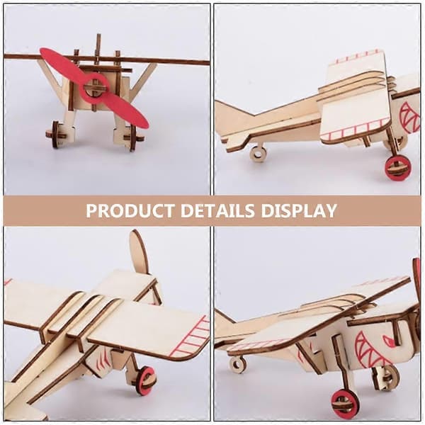 Träpussel Flygplan Hantverksleksak för Barn Lek 1 Set DIY Montering[D] Beige 16.2C14.14CM