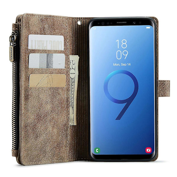 For Caseme Samsung S9 Plus C30-serien Nytt blixtlåsfodral i läder (handremstyp) Röd