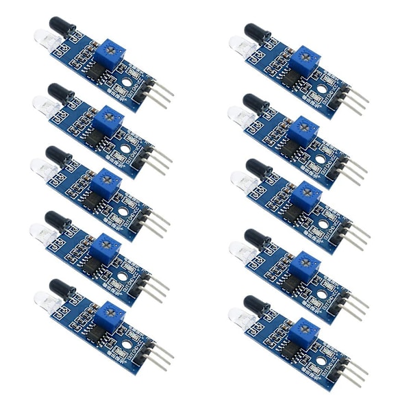 10 stk IR Infrarød Hindringsdeteksjonssensormodul for Arduino Smartbilrobot 3-lednings Refleks Fotoelektrisk for Arduino Smartbilrobot