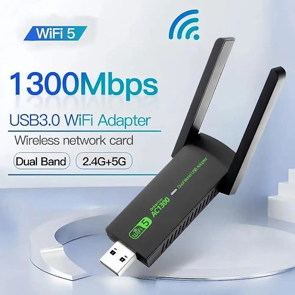 1300 Mbps USB 3.0 WiFi-adapter, Drivrfri, 2,4 GHz/5 GHz Dubband Wi-Fi Dongelmottagare 80211ax/ac/a/b/g/n WIFi 5 Trådlöst nätverkskort för PC-bärbar dator
