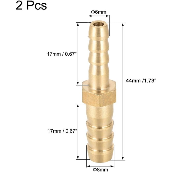 Rak mässingsgaller för kopplingsreducerare, passande slang Id 8 mm till 6 mm 2 st [kk]