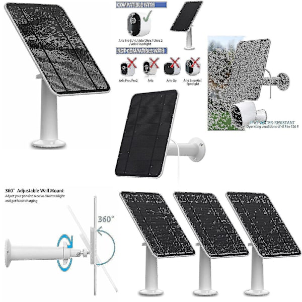 Solpanel laddning för Arlo Ultra/ultra 2/pro 3/pro 4/pro 3 spotlight/go 2 4w