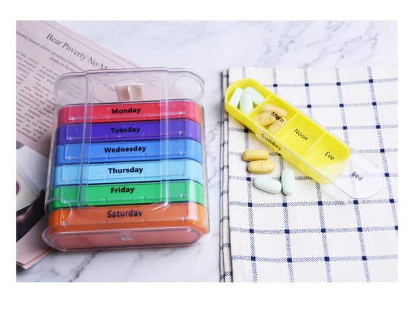 Opbevaringsboks med 28 tabletter, pungboks, plastikboks