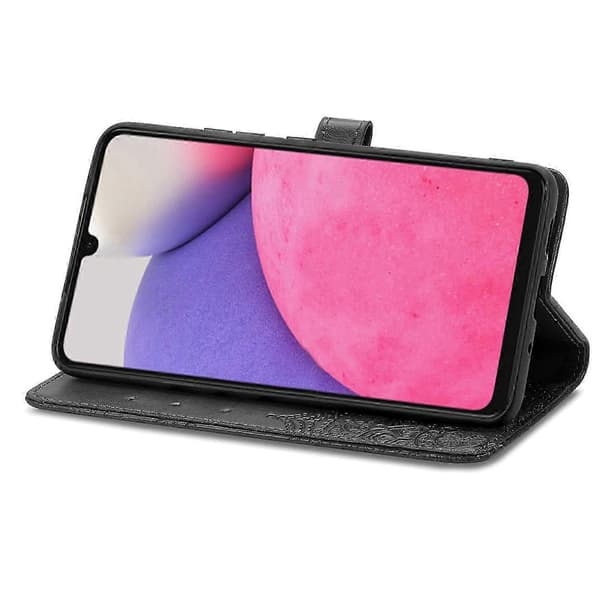 Til Samsung Galaxy A33 5G Mandala Blomst Præget Læder Etui[D] Black