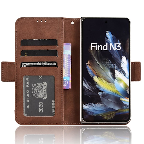 Skyddande fodral i PU-läder med kortfack och stativ för Oppo Find N3 5G/OnePlus Open