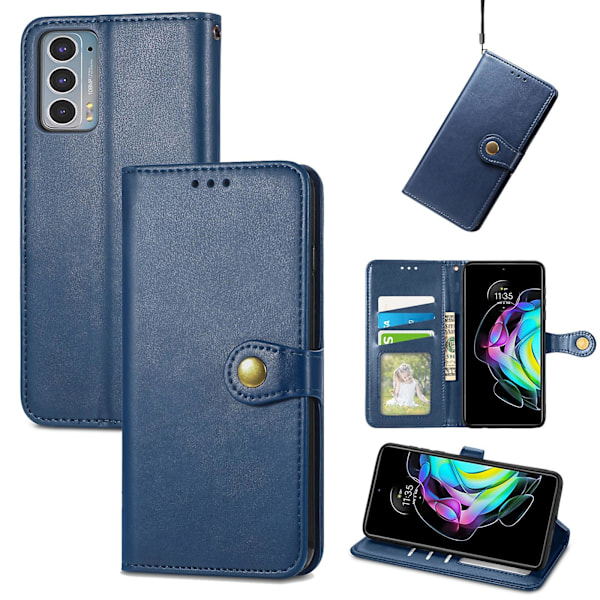 Yksivärinen nahkainen soljellinen puhelinkotelo Motorola Edge 20[D]:lle Blue