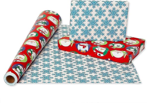 Vändbart julklappspapper jumborulle - Tomte och snöflinga design, 16,25 m² täckning[D]