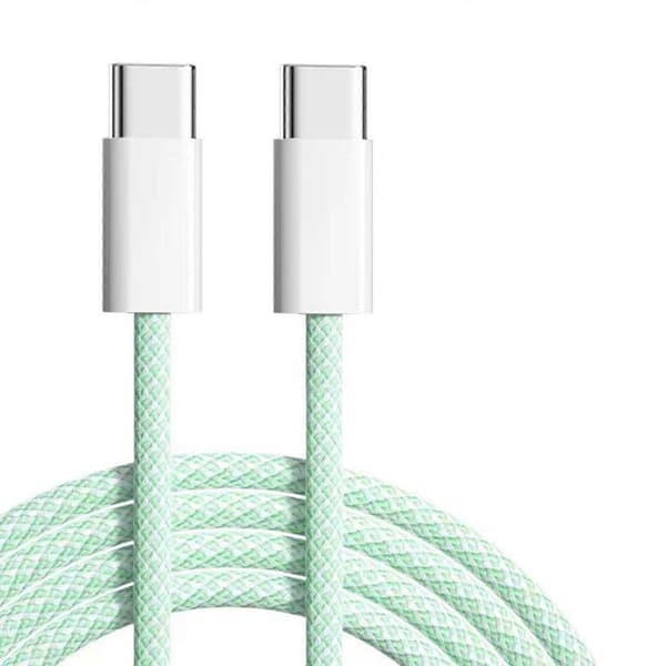 Høyhastighets USB-C til USB-C-kabel for datasynkronisering, 60W hurtiglading, grønn