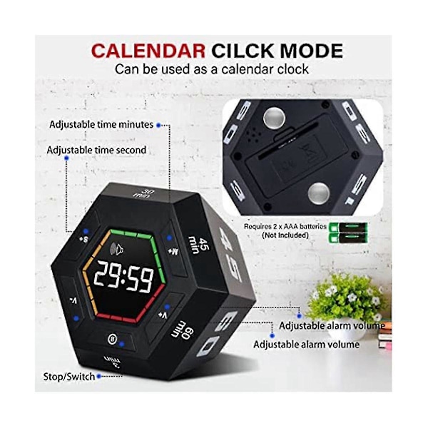 Pomodoro-timer, Produktivitetstimer, 3, 5, 15, 30, 45, 60 Minuters Förinställd Smart Nedräkningstimer, Tid M