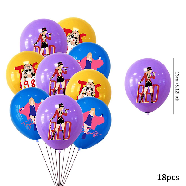 Taylor Swift-tema födelsedagsfesttillbehör inkluderar banderoll ballonger kit tårta cupcake toppers dekorationssats