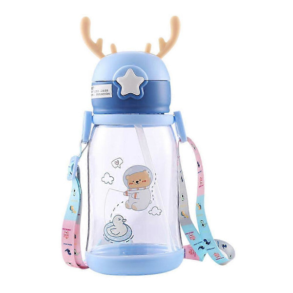 1kpl Sarjakuva Hirvieläimen Sarvi Sippy Cup Pillimuki Vesimuki Harjoitusvesimuki ([D] Blue 19X8.5CM