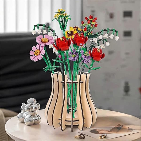 DIY sammankopplingsbara byggklossar vas Trä Säker Robust Rolig Studierumsdekor[D] White