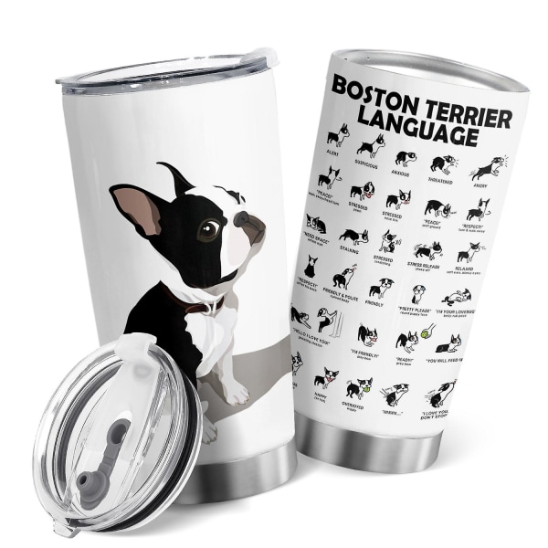 Rolig Boston Terrier Språk Tryckt Rostfritt Stål Vakuumisolerad Tumbler Cup 20oz [kk] White and Black