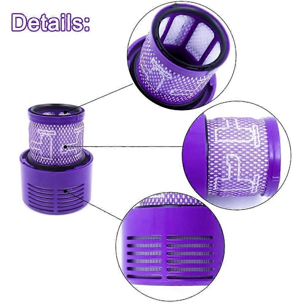 3-pakning HEPA erstatningsfiltre V10 for V10 SV12, del nr. 969082-01, vaskbare og gjenbrukbare purple
