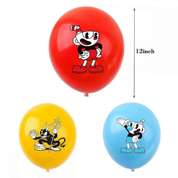 Cuphead-teemaiset juhlakoristeet sisältävät Hyvää syntymäpäivää -bannerin, lateksipallot, kakunkoristeen [D]