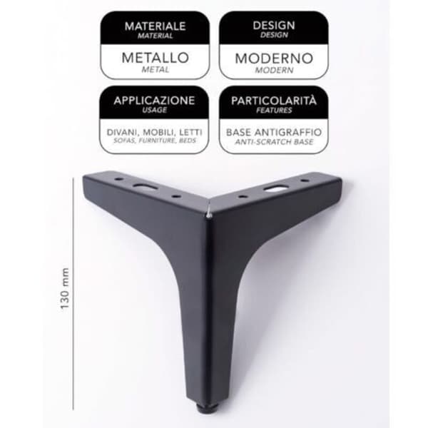 Meta Sorte Møbel- og Sofaben - Sæt med 4 Metalben - Elegante Designben til Lænestole og Skabe - Sort - Højde 130 mm (D)