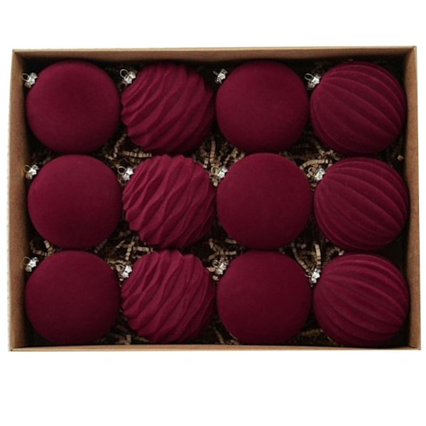Flockade Julgranskulor 8cm Flockad Mörk Sammet Julkula Julgransdekoration-ZZY