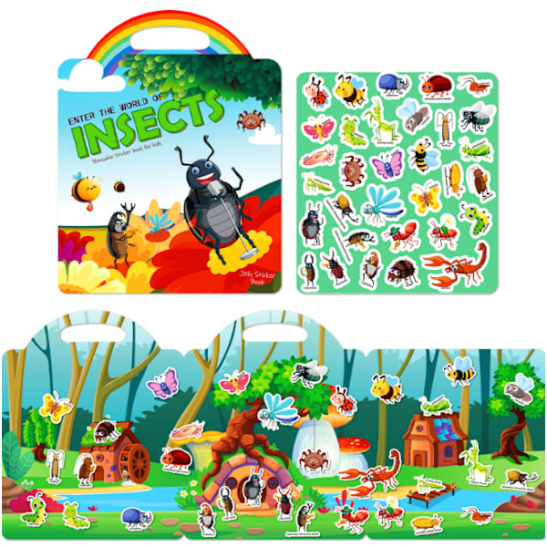Børns Bærbare Jelly Sticker Stillebog, Genanvendelig Stickerbog, Førskole Læringsaktivitet Rejselegetøj[YJD] insect