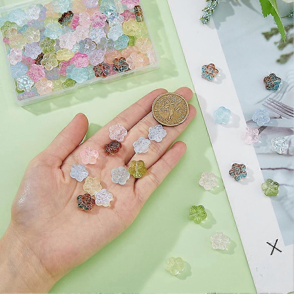 120 stk. Lass Blomsterperler Blomster Glasperler Livlige Spraymalede Lampwork Perler Blomster Løse Spacer Perler til DIY Smykkefremstilling Hul: 1mm[D]