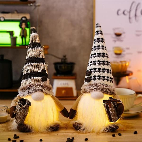 Heminredningsprydnad med ljus kaffeböna tomte ansiktslös docka prydnad lysande tomtefigur A