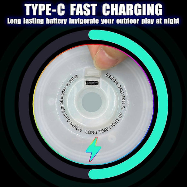 Glow in The Dark LED Flygande Disk - 38 RGB LED-lampor, 12 Ljuslägen, Laddningsbar, IP65 Vattentät Utomhusspel Coola Leksaker för Vuxna Barn