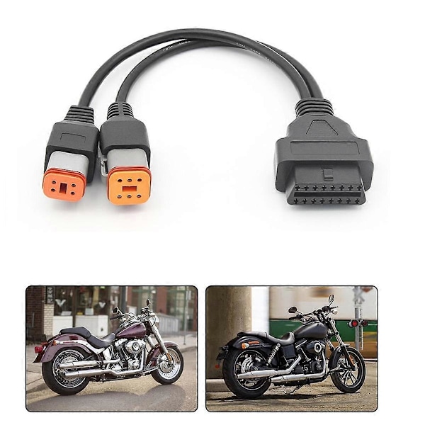 OBD2-kabel for 4-pins + 6-pins 2-i-1 motorsykkel OBD-skanneradapter, motorsykkeldiagnostisk verktøy 16-pins Black