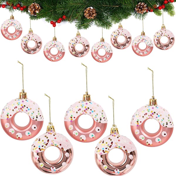 Juldekoration Set med 8 Rosa Glasprydnader med Glitterhängare[D]