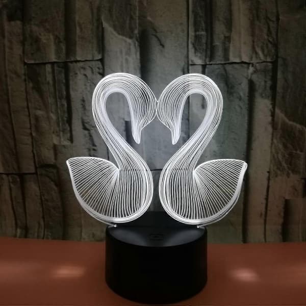 JUSTUP 3D Illusjonslampe LED Svanenattlys Dyr Leker Kjærlighetspar [D]