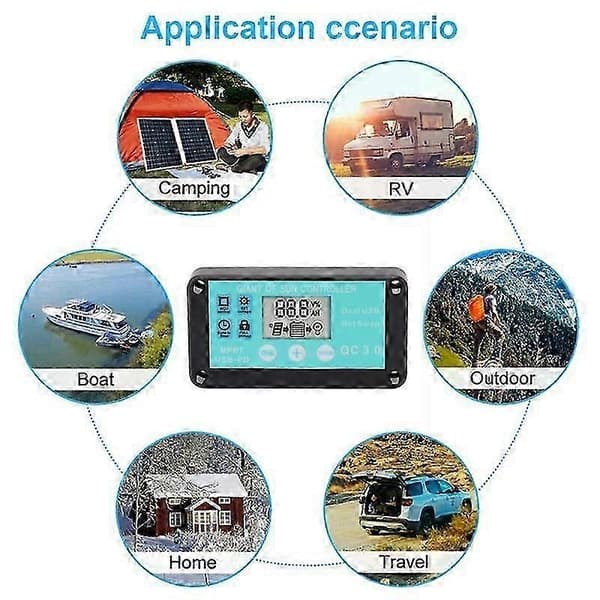 MPPT Solarladdningsregulator Multipel Skydd Solar QC3.0 Regulator med LCD-skärm (10A)[D]