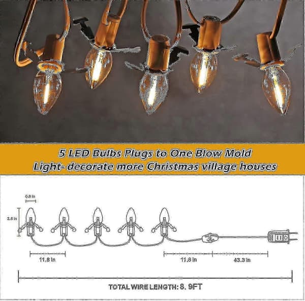 5 Base C7 -sarjan jouluvalokylän valaisintarvikejohto 5 LED-lampulla [D]