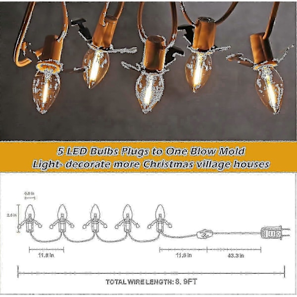 5 Base C7 String Pærer Julelandsby Lys Tilbehør Ledning Med 5 Led Pærer[D]