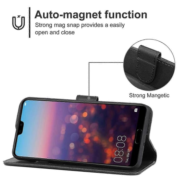 Lærtelefondeksel til Huawei P20 [D] Black