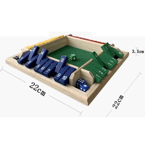 Shut The Box brettspill (2-) Voksne 4-sidet trebrettspill, 2 + Shut The Box[D]