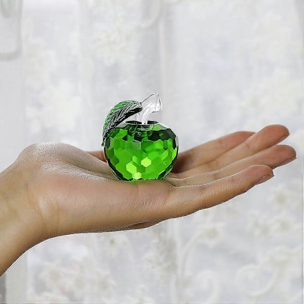 Kristalläpple Pappersvikt Konstglas Frukt Samlarföremål Figurer, Grönt Äpple 40mm
