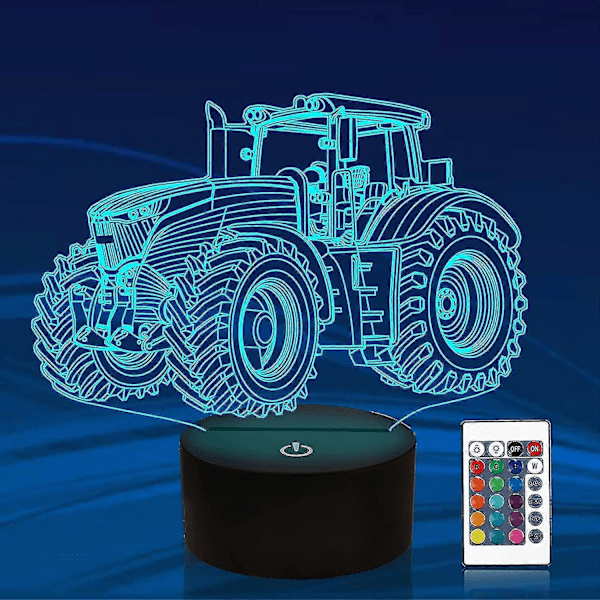Lastbil 3D Illusion Nattlampa, Traktor 16 Färgväxlande Dimbar Hologram Belysning, Smart Timer Leksak USB Laddning Bord Sängrums Dekoration