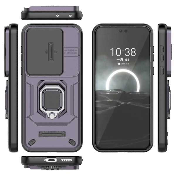 Skal med Stöd och Skjutbart Linsskydd PC+TPU för Huawei Pura 70 Pro / Pura 70 Pro+[D] Purple