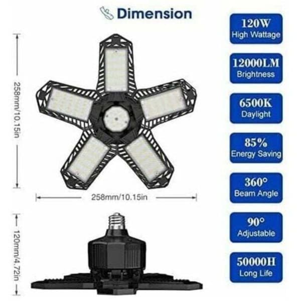Udsalg: garage LED lyssæt - 120W - 12000lm - værkstedslampe, E26/E27, TRIMEC 0.419 kg