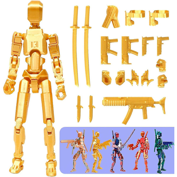 T13 Actionfigur, Titan 13 Actionfigur 3D Titans Figur, 3D-tryckt Actionfigur Nova 13 Actionfigur, Multi-artikulerade Actionfigurer Gold