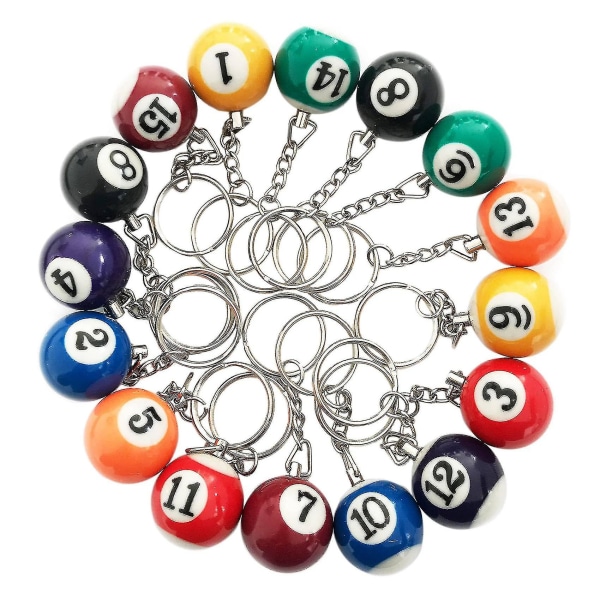 Färgglad biljardboll nyckelring set 16 st, mini magiska nyckelkedjebollar [kk] Multicolor