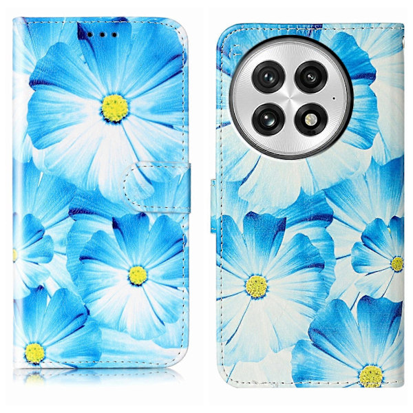 Marmorläder Telefonfodral För OnePlus 13 Blue Flower