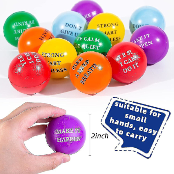 Motiverende Stressbolde, 12 stk. Inspirerende Stressbolde 5 cm Skumbolde Med Positive Citater Til Børn Og Voksne Stresslindring Hånd Ex[D]