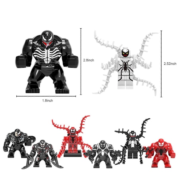 8 stk. Actionfigurer Byggeklosser Sett Samleobjekt 1.77-2.8 tommer Venom Minifigurer Byggesett