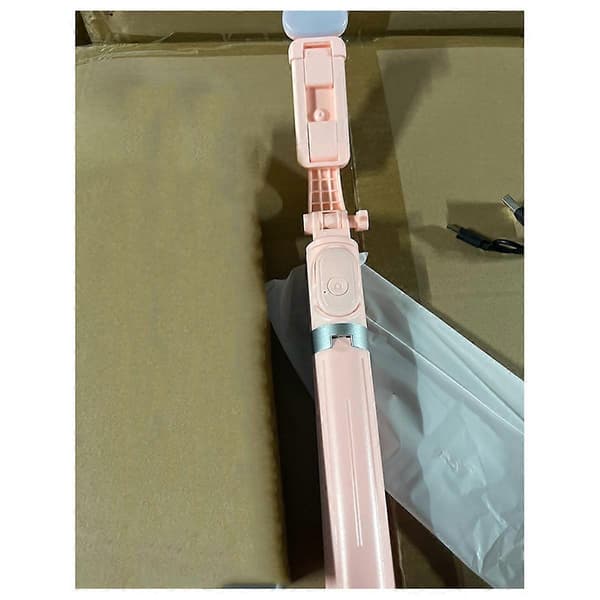 Trådløs Selfie Stick Tripod Stativ med Lys Bluetooth Fjernkontroll Tripod[D] Pink