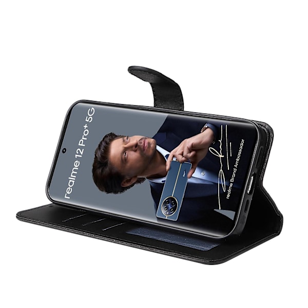 Fodral för Realme 12 Pro 5G / 12 Pro+ 5G Läder Vikbart Stativ Telefonfodral med 3 Kortfack -