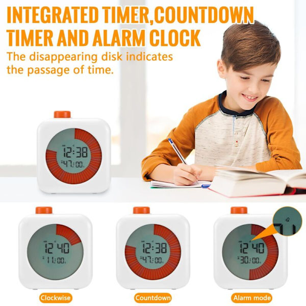Digital visuel timer, 60-minutters nedtællingstimer, stopur og tæller, nedtællingstimer, eksamenstimer, børnetimer, analog visuel timer, tidsstyring 0.05
