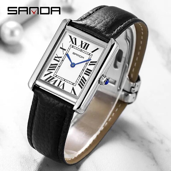 Sanda 2023 Nytt parur 30m Vattentät Casual Fashion Quartz Klockor Slitstarkt Läderband Kvadratisk Urtavla Design Reloj 1108 Men watch