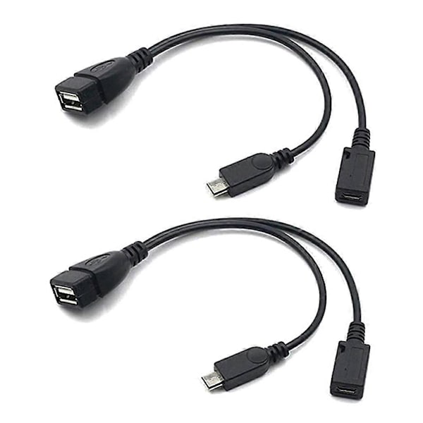 2-i-1 Micro USB til USB Adapter (OTG Kabel + Strømkabel) - 2 Pakke / 20cm[D]